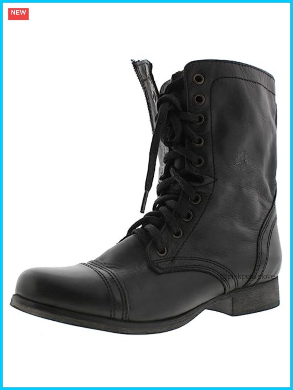 Distressed Leather Combat Boot Lace-Up Mid-Calf
